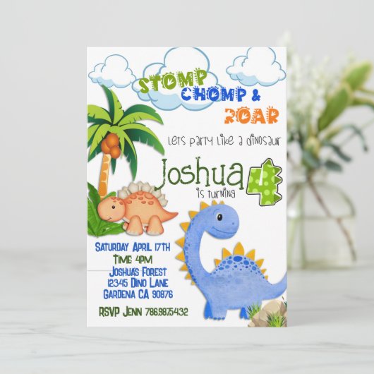 Invitation Dinosaur à quatre ans (Debout devant)
