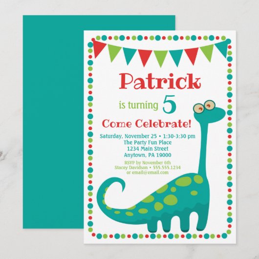 Invitation Dinosaur Amusant Dino Anniversaire (Devant / Derrière)