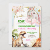 Invitation Dinosaur and Rainbow Pastel Unicorn Joint Birthday (Devant)