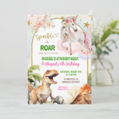 Invitation Dinosaur and Rainbow Pastel Unicorn Joint Birthday (Debout devant)