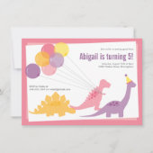Invitation Dinosaur Anniversaire Balloon rose violet budget d (Devant)