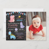 Invitation Dinosaur Anniversaire Chalkboard Pink Dino Party P (Devant)