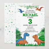 Invitation Dinosaur Anniversaire de enfant Dino Trex Boy (Devant / Derrière)