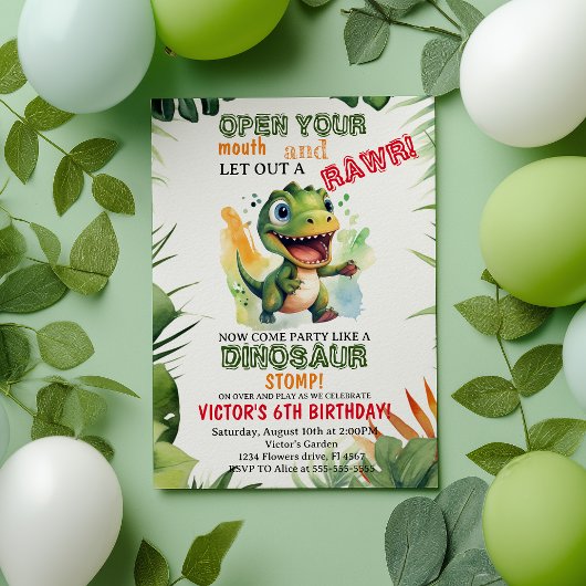 Invitation Dinosaur Anniversaire de enfant Dino Trex Boy