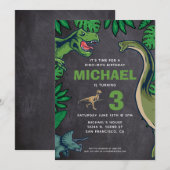 Invitation Dinosaur Anniversaire de enfant Dino Trex Chalkboa (Devant / Derrière)