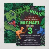 Invitation Dinosaur Anniversaire de enfant Dino Trex Volcano (Devant / Derrière)