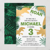 Invitation Dinosaur Anniversaire de enfant Gold Dinos Trex Bo (Devant / Derrière)