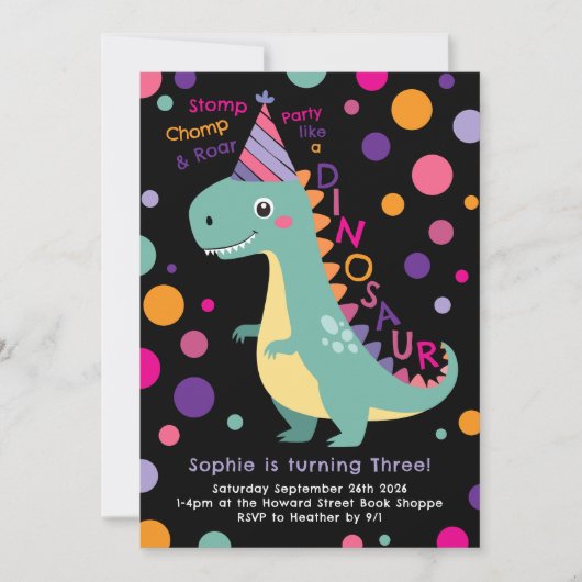 Invitation Dinosaur Anniversaire Fête Enfants Bold (Devant)