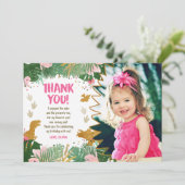 Invitation Dinosaur Anniversaire fille Gold Rose Leave Merci (Debout devant)