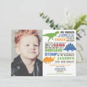 Invitation Dinosaur anniversaire garçon vert bleu orange (Debout devant)