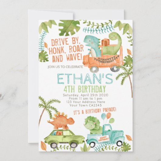 Invitation Dinosaur Anniversaire Parade (Devant)