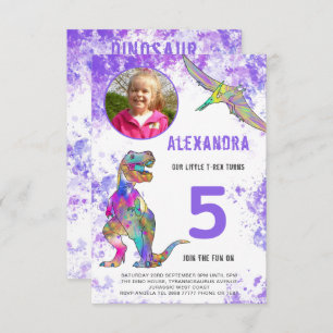 Invitation Dinosaur Anniversaire Photo violet