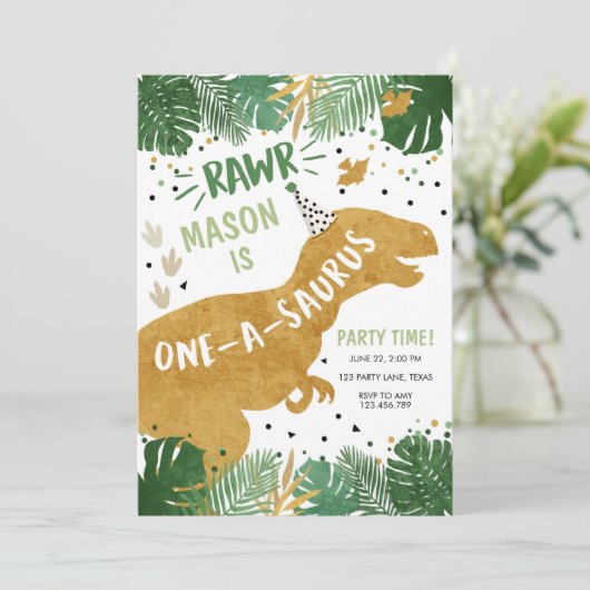 Invitation Dinosaur Anniversaire T-Rex Boy 1er Anniversaire (Debout devant)