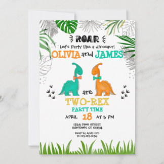 Invitation Dinosaur Anniversaire TOUT AGE Jumeaux Jumeaux 