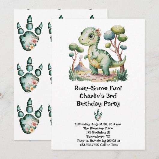 Invitation Dinosaur Aventure Boy's Birthday Party (Devant / Derrière)