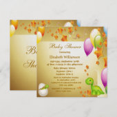 Invitation Dinosaur & Balloons Elégant Baby shower Or (Devant / Derrière)