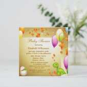 Invitation Dinosaur & Balloons Elégant Baby shower Or (Debout devant)