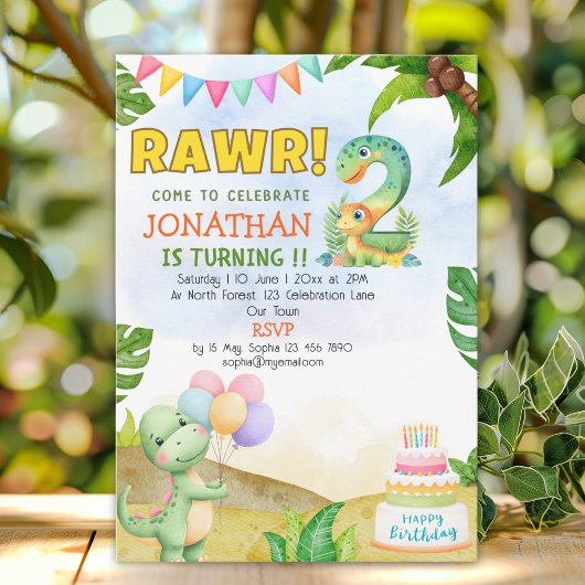 Invitation Dinosaur Birthday 2 for Boys | Rawr Dino party