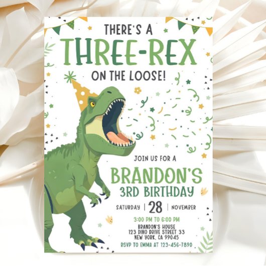 Invitation Dinosaur Birthday Invitation, Editable Three Rex 3
