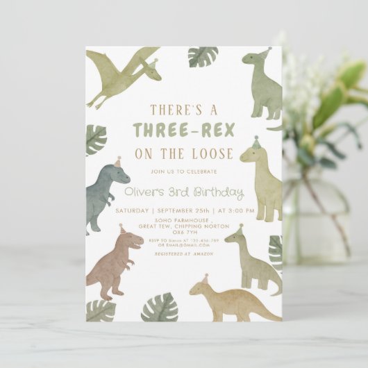 Invitation Dinosaur Birthday Three Rex Boy (Debout devant)