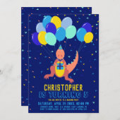 Invitation Dinosaur bleu bleu jaune Balloon Confetti Garçon A (Devant / Derrière)