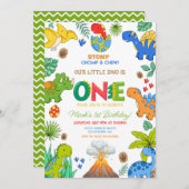 Invitation Dinosaur boy 1st birthday (Devant / Derrière)