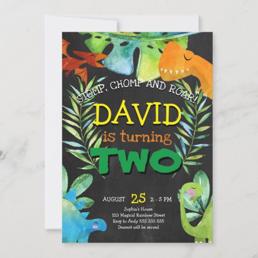Invitation Dinosaur Boy 2e anniversaire Boys Dino Party (Devant)