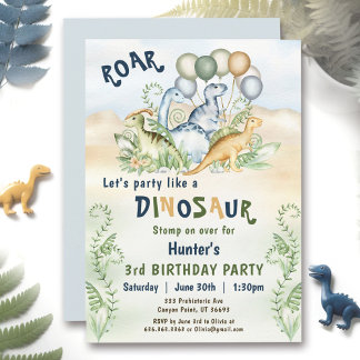 Invitation Dinosaur Boy Blue Green Pastel Custom 1er Annivers