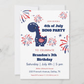Invitation Dinosaur Boy Patriotique Feu d'artifice 4 juillet (Devant)