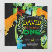 Invitation Dinosaur Boy Premier anniversaire 1er Dino Party (Devant / Derrière)