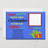 Invitation Dinosaur Boys Bleu Deux osaurus 2ème Anniversaire (Devant)