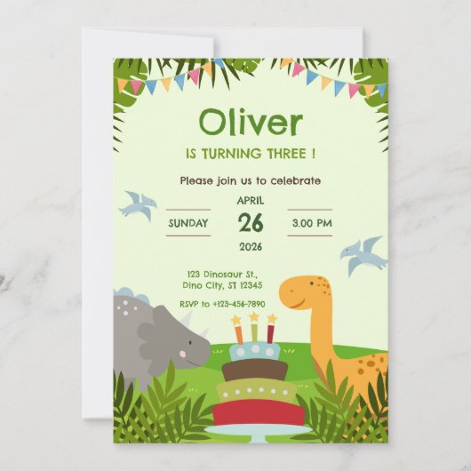 Invitation  Dinosaur Cake Birthday Party (Devant)