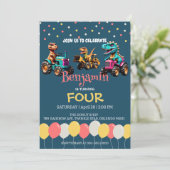 Invitation Dinosaur camion camion ballon école Anniversaire (Debout devant)