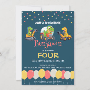 Invitation Dinosaur camion camion ballon école Anniversaire