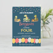 Invitation Dinosaur camion camion ballon école Anniversaire (Debout devant)