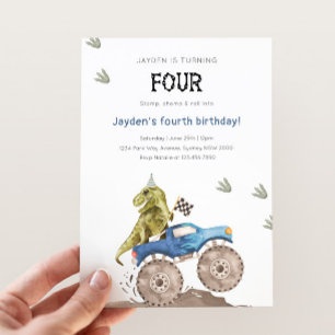 Invitation Dinosaur & Camion Monster 4e fête d'anniversaire