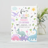 Invitation Dinosaur Cinq-A-Saurs Rose 5e fête d'anniversaire (Debout devant)