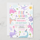 Invitation Dinosaur Cinq-A-Saurus 5e fête d'anniversaire (Devant)