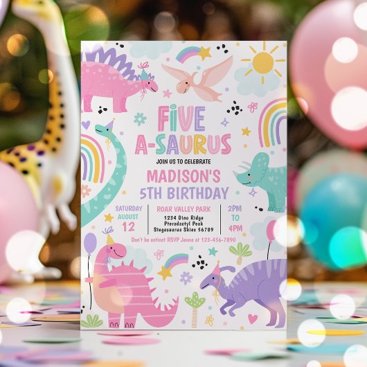 Invitation Dinosaur Cinq-A-Saurus 5e fête d'anniversaire