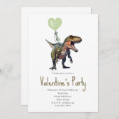 Invitation Dinosaur Coeur Vert Saint Valentin (Devant / Derrière)