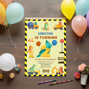 Invitation Dinosaur Construction 2e fête d'anniversaire