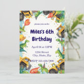 Invitation Dinosaur Construction Truck Birthday Invitatio (Debout devant)