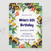 Invitation Dinosaur Construction Truck Birthday Invitatio (Devant / Derrière)