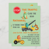 Invitation Dinosaur Construction Vehicle 3rd Birthday Party (Devant / Derrière)