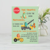 Invitation Dinosaur Construction Vehicle 4th Birthday Party (Debout devant)