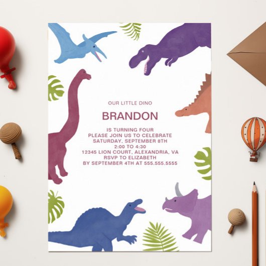 Invitation Dinosaur Cute Dino Enfant fête d'anniversaire