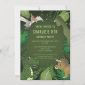 Invitation Dinosaur Cute Green Tropical Jungle fête d'anniver (Devant)