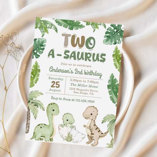 Invitation Dinosaur Deux-A-Saurus 2e fête d'anniversaire