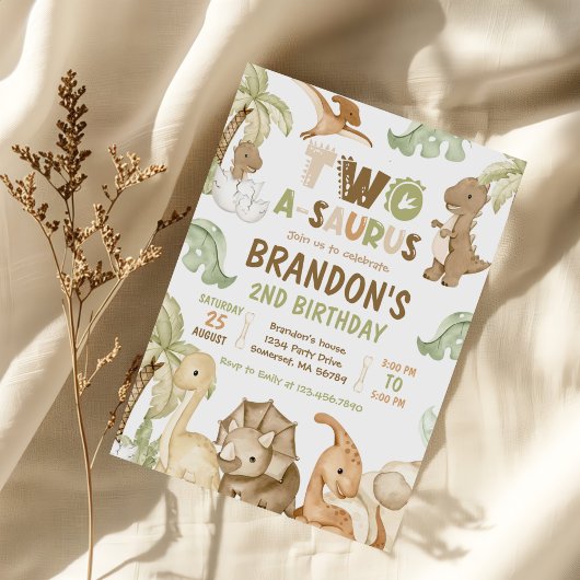 Invitation Dinosaur Deux-A-Saurus 2e fête d'anniversaire