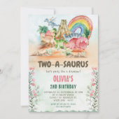 Invitation Dinosaur Deux-A-Saurus 2e fête d'anniversaire (Devant)